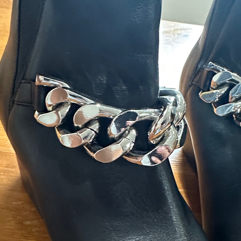 Marc Fisher Black Ankle Booties with Silver Chain Detail - Picture 5 of 13